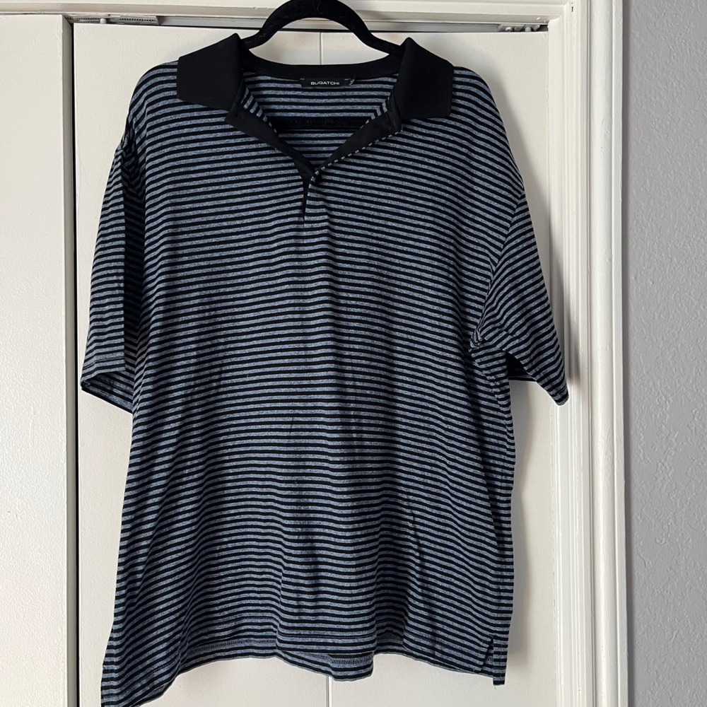 Bugatchi Striped Polo Shirt Short Sleeve Collared XL